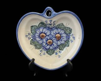 Unikat Polish Pottery HeartShaped Wall Plaque with Floral Motif