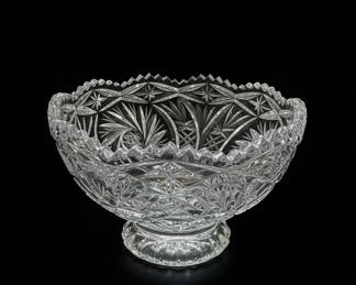 American Brilliant Period Cut Glass Footed Bowl with Pinwheel and Sawtooth Rim
