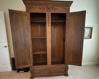 Victorian Antique Oak Armoire with Beveled Mirrors second image