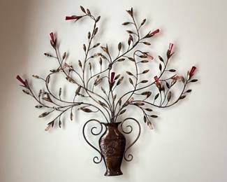 MidCentury Style Jere Style Metal Wall Art Sculpture with Lucite Flowers