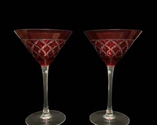 Ruby Red CuttoClear Martini Glasses