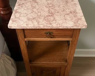 Antique French Oak Nightstand with Carved Swag Motif and Marble Top second image