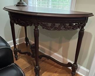 Antique Carved Walnut Demilune Console Table