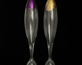 Pair of Tall Decorative Champagne Flutes with Metallic Finial Stoppers