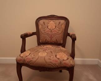 Louis XV Style Carved Walnut Armchair with Tapestry Upholstery