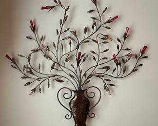 MidCentury Style Metal Wall Art Urn Sculpture with Lucite Flowers