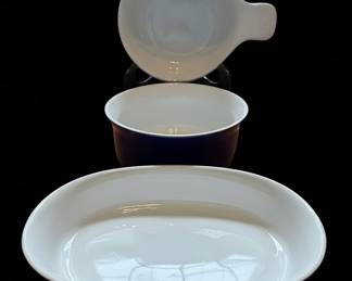 Dark Blue Enamelware Sauce Pot and Oval Dish