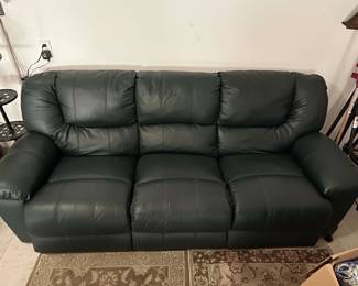 Dark Green Leather ThreeSeat Reclining Sofa