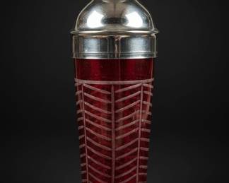 Art Deco Ruby Red CuttoClear Cocktail Shaker