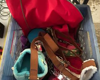 Assorted Pet Supplies and Ground Anchors