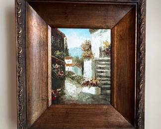 European Mediterranean Village Scene Oil Painting