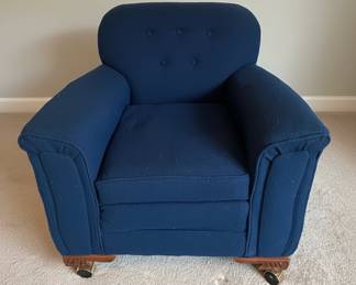 MidCentury Modern Club Chair with Carved Wooden Feet and Casters second image