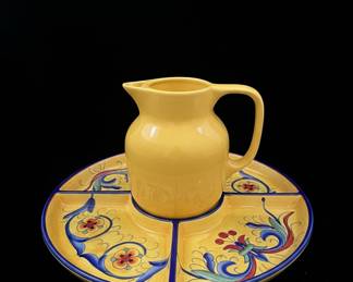 Vista Alegre HandPainted Yellow Pitcher and Divided Serving Tray