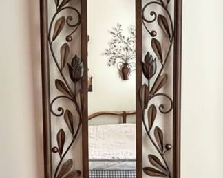 Gothic Arch Metal Wall Mirror with Floral and Leaf Motifs