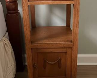 Antique French Oak Nightstand with Carved Swag Motif and Marble Top