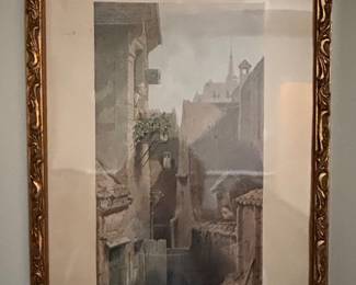 Vintage European Cityscape Etching or Aquatint