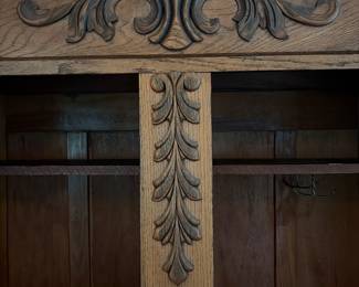 Victorian Antique Oak Armoire with Beveled Mirrors third image