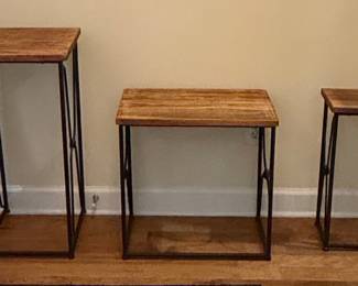 Industrial Style Wood and Metal Nesting Side Table Set