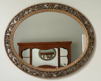 Vintage Ornate Oval Mirror with Scrollwork Frame