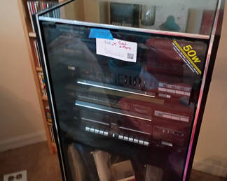 Lot 25: Stereo Component System in Glass Cabinet