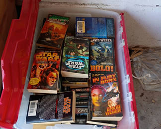 Lot 139: Storage Bin of Science Fiction and Star Wars Books