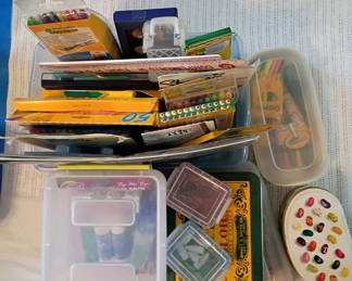 Lot 37: Assorted Craft and School Supplies with Crayola Tins
