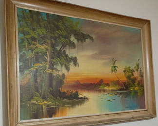 Lot 13: Framed Tropical Landscape Painting