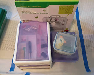 Lot 36: Mini Multifunctional Sewing Machine and Sewing Accessories