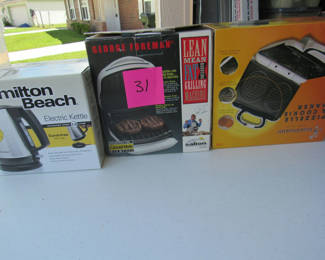 Lot 150: Hamilton Beach Electric Kettle, George Foreman Grill, and Toastmaster Pizzelle Cookie Maker