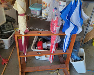 Lot 54: Wooden Umbrella Stand with Assorted Umbrellas