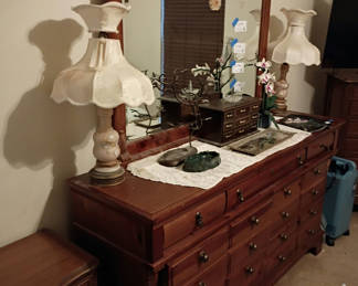 Lot 154: Wooden Dresser with Framed Mirror