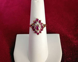 Lot 4: Gold-Tone Ring with Red and Clear Stones