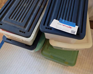 Lot 44: Plastic Storage Bins with Cross Stitch and Craft Supplies