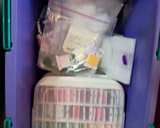 Lot 39: Plastic Storage Tote With Sewing and Craft Supplies