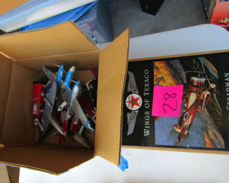 Lot 129: Model Airplanes and Texaco Wings of Texaco Biplane Box