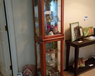 Lot 5: Tall Wood and Glass Curio Display Cabinet