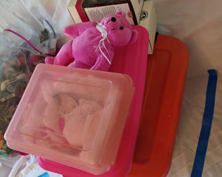 Lot 29: Cross Stitch Kits, Craft Supplies, and Pink Plush Bear