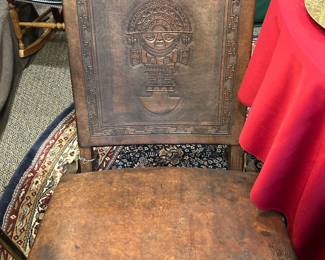 Hand-Tooled Leather Peruvian Inca Chair