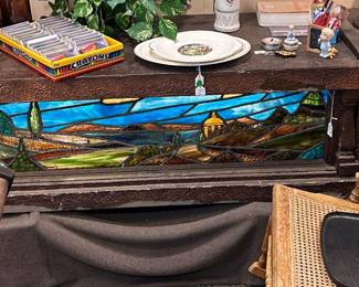 RARE ONE-OF-A-KIND Antique Stain Glass Base back Lit Coffin Table Funeral Home Collectible