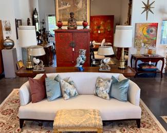 Sophisticated Sofa, Lamps & Colorful Mexican Owl