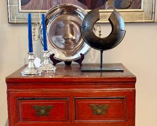 Oil Painting & Red Cabinet