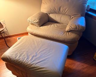 Oversized leather chair and ottoman 