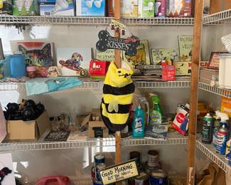 Light bulbs, propane tank, dog decor