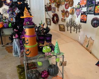 Holiday hanging wreaths, wall art, pumpkins, linens, wall decor
