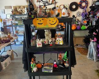Halloween tchotchkes pumpkins, light up glitter decor
