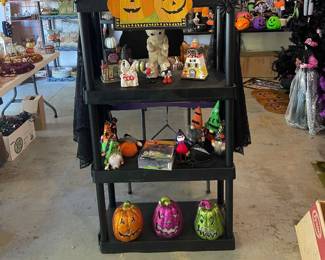 Halloween tchotchkes pumpkins, light up glitter decor