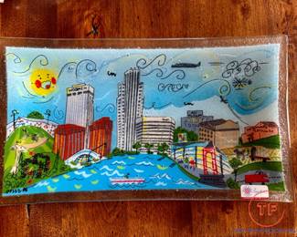 Vintage Peggy Karr Omaha Skyline Glass Plate