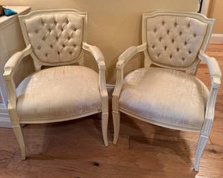 Pair of white tufted back side chairs