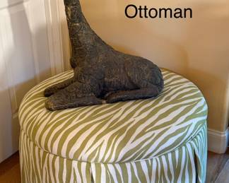 3' sage & white zebra print ottoman
