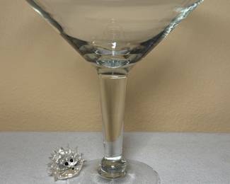 10"H x 9"Diameter Martini Glass, Swarovski Hedgehog